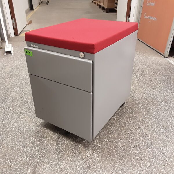 Caisson de bureau gris avec coussin rouge sans clé