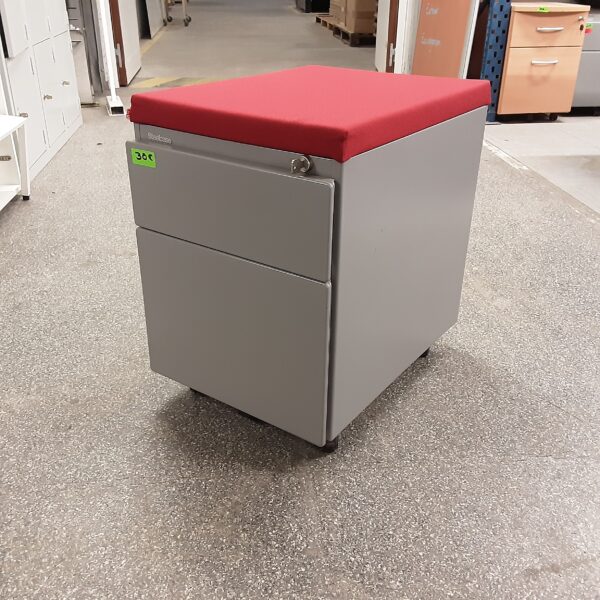 Caisson de bureau gris avec coussin rouge avec clé