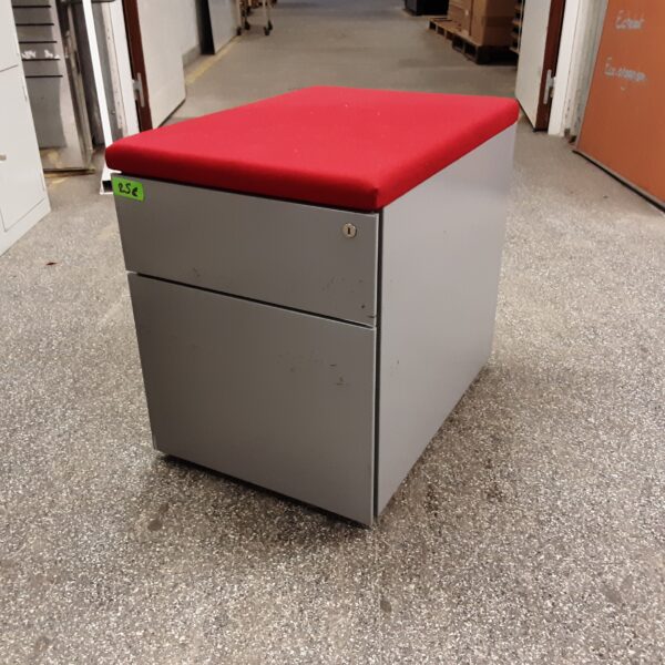 Caisson de bureau gris avec coussin rouge sans clé